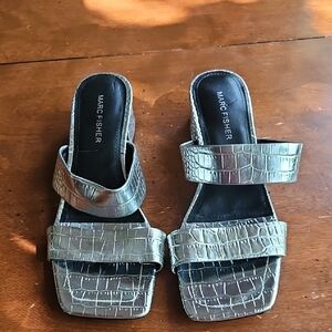 Marc Fisher Silver Croc-Embossed Women's Square Toe Sandals 8